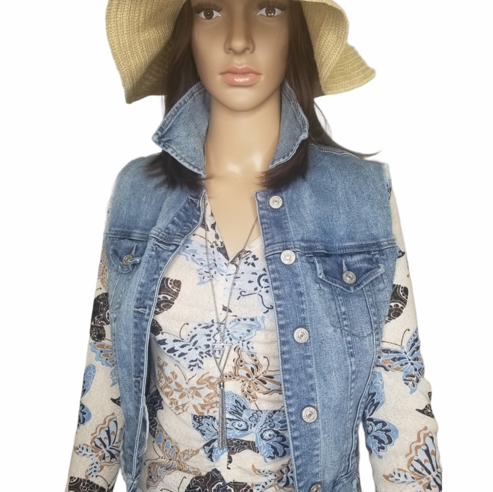 (SET) Butterfly blouse with denim jacket